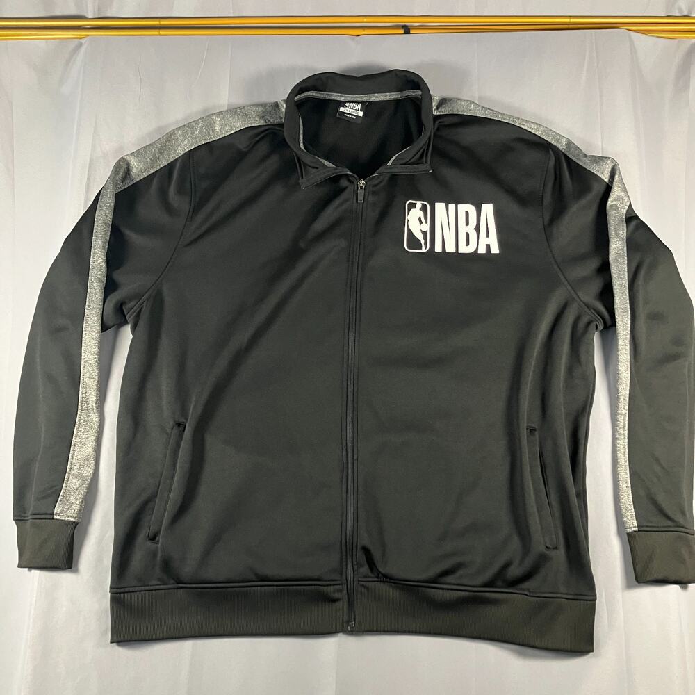 NBA Mens 3XL Jacket Full Zip Track Black Gray Logo Athletic‎ Warm Up